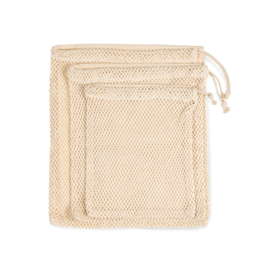 Mesh bag with drawstring carry handle